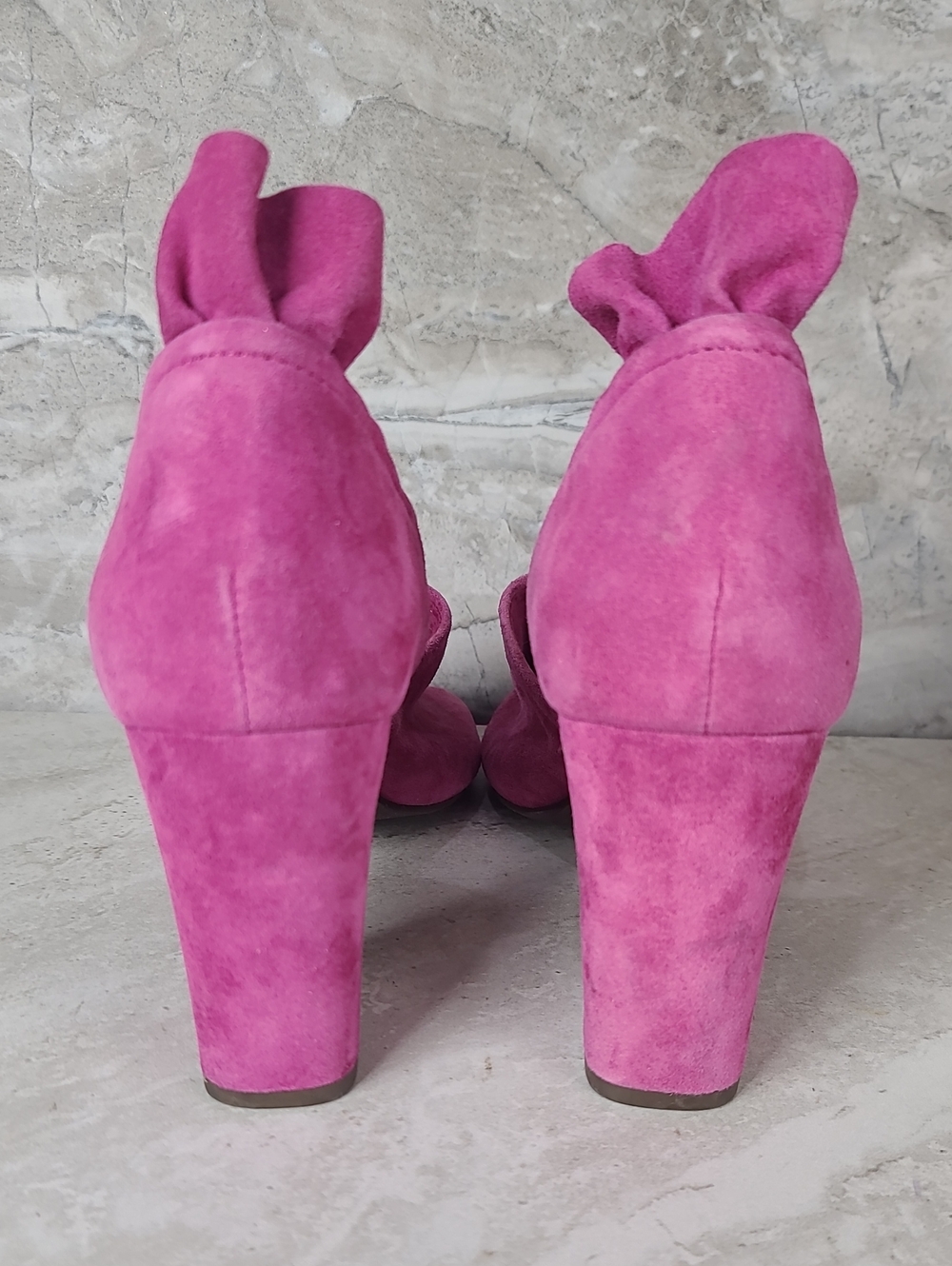Seychelles TROPICAL Liendo Pink Suede Open-Toe Ruffle Block Heel Sandals 10 - Picture 7 of 13